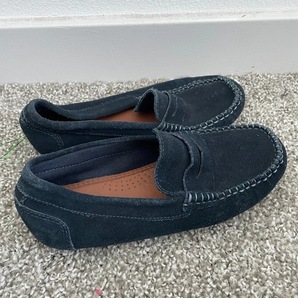 Zara Kids Navy Blue Loafers Size 35 US 4 Suede Moccasins Slip On Unisex